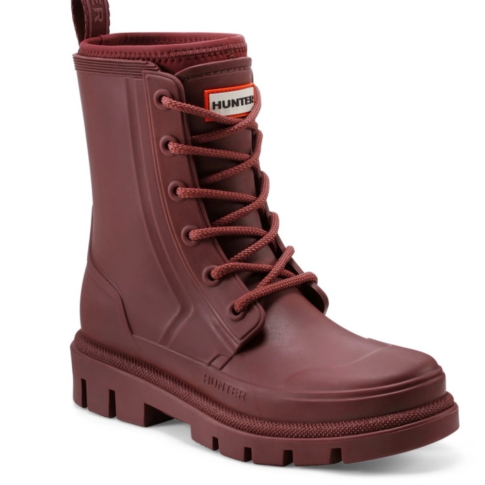 Hunter Women's Dark Red Lace-Up Rain Boots